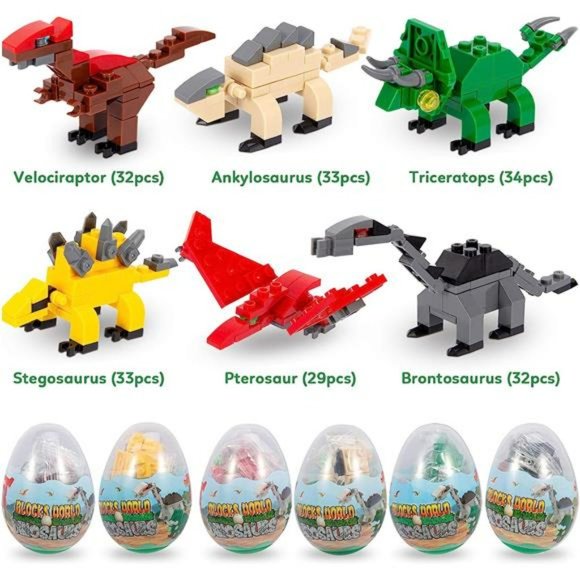 12pcs Easter Egg Prefilled w/ Dinosaur Building Blocks for Easter Basket Stuffer - Picture 3 of 6